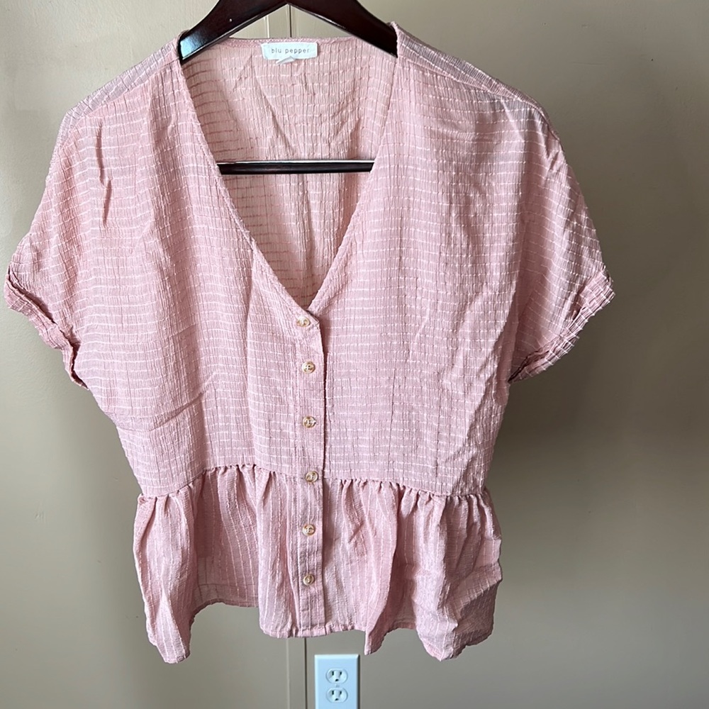 Pink button front peplum top